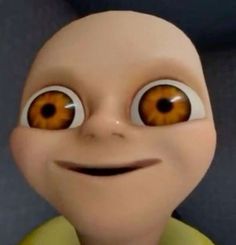 a close up of an animated character with big eyes and large brown eyes, looking at the camera