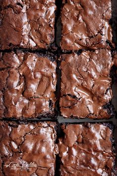 chocolate brownies cut into squares on a table