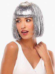 Tinsel Town by Jon Renau: Color Silver Illusion Costumes, Wilshire Wigs, Disco Queen, Best Wig Outlet, Chin Length Bob, How To Cut Bangs, Wig Party, Halloween Wigs, Best Wigs