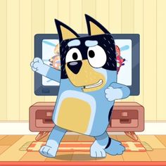 a cartoon cat is standing in front of a television