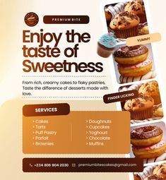 a flyer for a pastry shop with different types of pastries