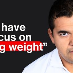 a man is looking at the camera with an ad in front of him that says, i have focus on being weight