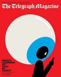 the telegraph magazine cover featuring an alien pointing at something in front of him, on a red background