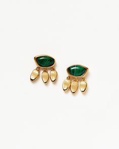 Shop the Molten Gemstone Charm Stud Earrings 18ct Gold Plated Vermeil/Malachite at Missoma. Visit our website today to browse our collection of gold and silver Earrings. Gold And Silver Earrings, Malachite Earrings, Malachite Necklace, Handmade Jewelry Bracelets, Leaf Bracelet, Earring Trends, Ear Stack, Green Malachite, Gemstone Stud Earrings