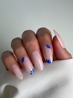 Italy Holiday Nails, South Of France Nails, Greek Style Nails, Blue Floral Nail Designs, Greek Holiday Nails, Greece Holiday Nails, Greek Inspired Nails, Greek Nail Art, Subtle Summer Nails