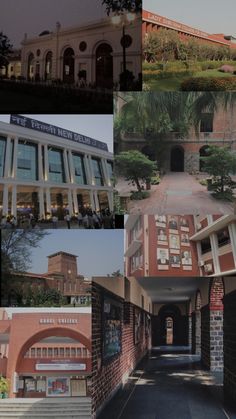 several different pictures of buildings and trees