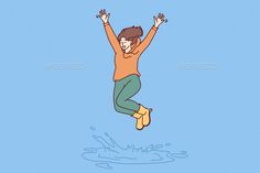 Happy Woman in Casual Clothes Jumping in Puddle Woman Jumping, Autumn Rain, Happy Woman, Clothes Casual, Summer Girl, Drawing Lessons, Casual Clothes, Happy Women, Modern Graphic Design