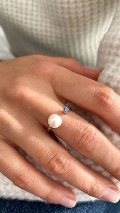 Dainty gold ring. Womens gold ring. Pearl ring. Pearl Stone Ring, Blue Sapphire And Pearl Ring, Something Blue Ring, Pearl Sapphire Ring, Blue Pearl Ring, Sapphire Pearl Ring, Sapphire And Pearl Engagement Ring, Sapphire And Pearl Ring, Pearl And Sapphire Ring