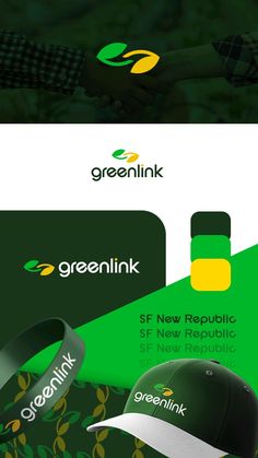 the greenlink logo is shown on top of a hat and two other items in front of