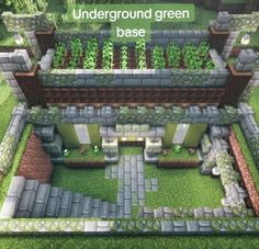 an aerial view of the underground green base with plants growing in it and text overlay that says underground green base