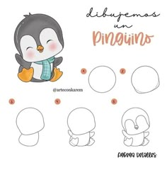 how to draw a cute penguin in different poses with the instructions for it's head