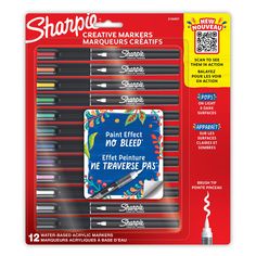 sharpie art marker markers set with 12 different colored pens and sharpener in the package