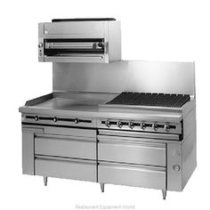 an image of a commercial kitchen range with oven and griddles on the side