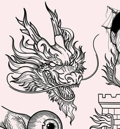 an image of dragon tattoos on the side of a wall