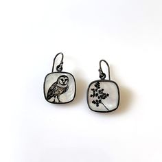 Pearl Earrings - Laser etched illustrations on mother of pearl set in oxidized sterling silver. Oxidized silver earwires. Fern Earrings, Contemporary Handmade Jewelry, Ceramic Jewellery, Ceramic Earrings, Mother Of Pearl Earrings, Ceramic Earring, Artful Home, Pearl Set, Ceramic Jewelry