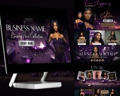 DIY Black and Purple with diamond accents Website Banner Kit for Hair, Wig and Hair Extensions Shopify or Wix Business. Design a beautiful website with these luxurious banners. All stock photos included as shown in the templates. Take your Shopify store to a new level with these beautifully designed DIY banners! These Black and Gold with diamond accents templates are 100% customizable. These easy to edit Canva templates will simplify your Shopify or Wix branding efforts so that you have more tim Boutique Store Design, Diy Banners, Wig Boutique, Gold Website, Hair Website, Website Design Templates, Boutique Website, Modern Brands, Store Design Boutique