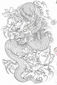 Dragon And Samurai Tattoo, Japanese Full Back Tattoo Design, Dragon Back Tattoos Men, Full Back Dragon Tattoo, Dragon Tattoo Japanese, Half Sleeve Tattoo Stencils