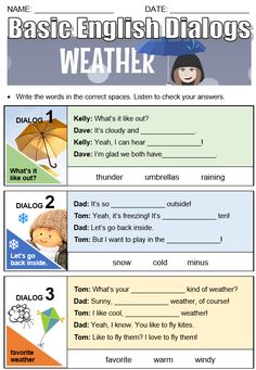 an english worksheet with words and pictures to describe the weather in different languages