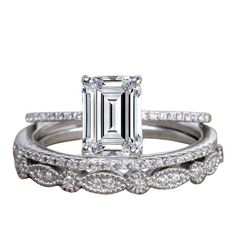 an emerald cut diamond engagement ring set