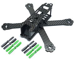 four green propellers are attached to the bottom of a black and white frame with three smaller blades