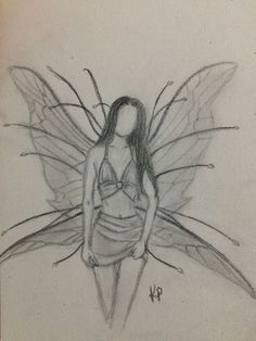 a pencil drawing of a fairy with wings