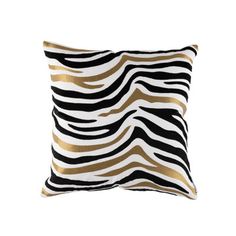 a black and gold zebra print pillow on a white background