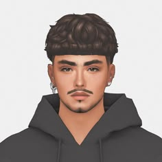 an animation image of a young man with black hair and piercings on his ears