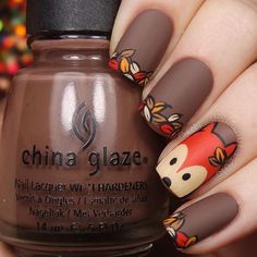 Stars Nails, Fox Nails, Grey Nails, Thanksgiving Nail Designs, Thanksgiving Nail Art, Unghie Nail Art, Fall Gel Nails, Fall Nail Art Designs, Fall Acrylic Nails