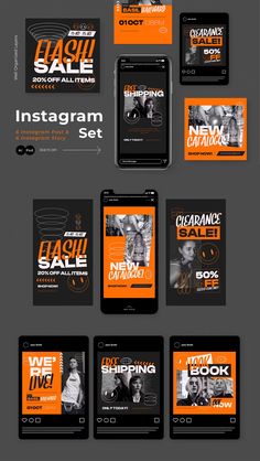 an orange and black advertise with the words instagramm sale on it