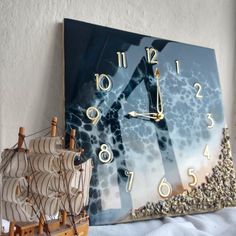 Epoxy resin wall clock  sea 35 cm Home Decor hand made craft Resin Clock Square, Resin Photo Clock Ideas, Resin Clock With Photo, Epoxy Resin Wall, Epoxy Coffee Table, Epoxy Projects, Epoxy Resin Diy