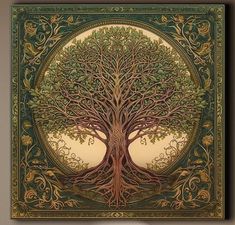 the tree of life is depicted in an intricate frame