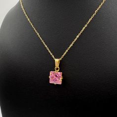 18K Gold Pink Square Pendant Chain Necklace, Pretty Gold Cubic Zirconia Diamond Pendant Necklace Chain, October Birthstone, Waterproof Material:   - 18K PVD Gold Plated  - Hypoallergenic - Cubic Zirconia - Waterproof  - Non-Tarnish -High-Quality Gold Plating  Measurement:  Chain - 41 cm  + 5cm adjustability  Pendant - 12.54 mm   How to Care for your Jewellery so they will last longer:  - Wipe the jewellery clean every time after wearing  - Store gold jewellery separate from other jewellery  - Ke Pink Square, Wear Store, Square Pendant, October Birthstone, Diamond Pendant Necklace, Keep Jewelry, October Birth Stone, Necklace Chain, Cleaning Jewelry