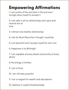 an affirmation poem with the words emporing affirmations on it