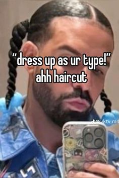 a man taking a selfie in front of his mirror with the caption, dress up as ur type ahh haircut