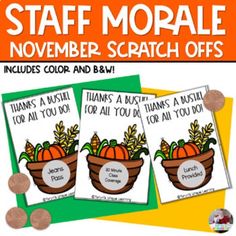 two posters with pumpkins and leaves on them that say,'staff movable november scratch