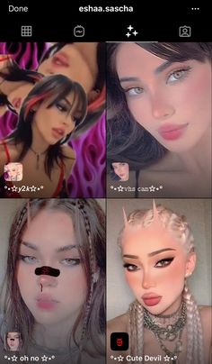 the screenshots are showing different types of women's hair and make - up