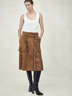 BR x Peter Do Leather Utility Skirt | Banana Republic Peter Do, Utility Skirt, Skirt Belt, Banana Republic Women, Black Khakis, Summer Skirts, Capsule Collection, Lambskin Leather, Banana Republic