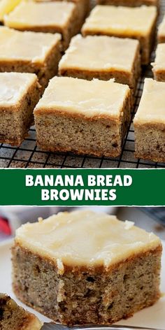 banana bread brownies are cooling on a rack