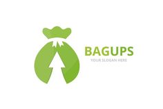 a green bag with an arrow in the middle and text that says bags on it