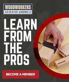 a man working on woodworking with the text learn from the pros upgrade to premium