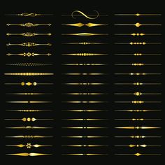 a set of golden lines and dividers on a black background stock photo - budget conscious