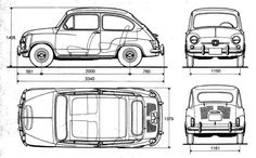 an old car is shown in three different sizes and shapes, including the hatchback