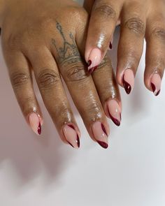 Burgundy abstracts 🫶🏾 Almond Nails Designs, Burgundy Nails, Almond Nail, Makeup Nails, Nail Inspo, Dip, Manicure, Nail Designs