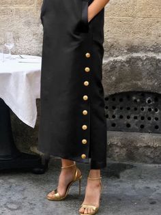 Chic and Stylish: Sleeveless Buttoned Solid Color Split-Side Stand Collar Maxi Shirt Dress Collared Shirt Dress, Elegant Party Dresses, Maxi Shirt Dress, Women Cargos, Woman Standing, Womens Dress Pants, Black Shirt Dress, Party Dress Long, Casual Summer Dresses