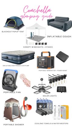 an info sheet describing the different types of camping equipment and how they are used for them