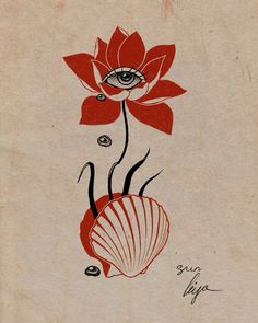 an image of a flower with eyeballs on it's petals and in the background is a shell