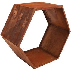 an octagonal wooden shelf with one section missing