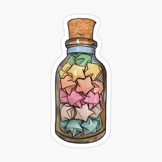 a glass jar filled with lots of different colored stars