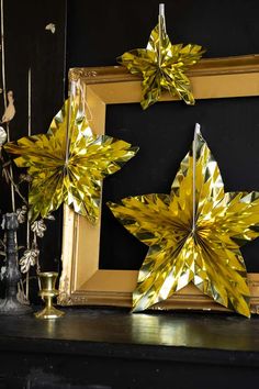 Set Of 3 Metallic Gold Paper Stars | Rockett St George