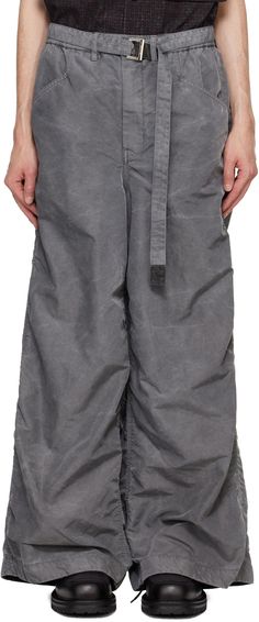 Garment-dyed nylon twill trousers. · Belt loops · Detachable cinch belt at elasticized waistband · Four-pocket styling · Zip-fly · Ruching at outseams · Partial sateen lining · Logo-engraved silver-tone hardware Supplier color: Black Silver Engraving, Bottoms Pants, Apparel Accessories, Trousers, Grey, Outfit Accessories, Pants, Black, Clothes